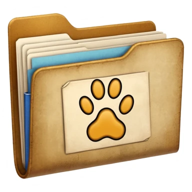 a folder of documents with a pawprint on it sticker