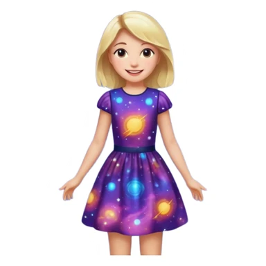 girl in a galaxy-patterned dress, smiling, standing sticker