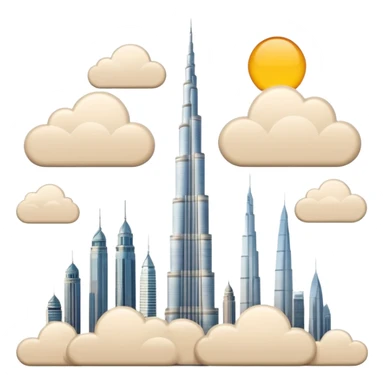 Burj Khalifa, light beige, modern minimalism, view with clouds in background, emoji style sticker
