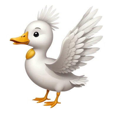 A goose wing styled as a pistol gesture, cartoon style, white feathers, yellow beak, whimsical expression, flat design, transparent background sticker