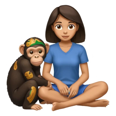 un chiomapnze sentado en el suelo al lado de una mujer sticker