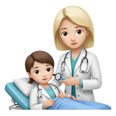 A young medic (woman) attending to a child patient at the local hospital sticker