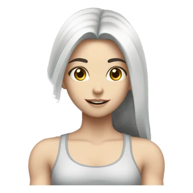 Pale girl with long black hair lifting weights sticker