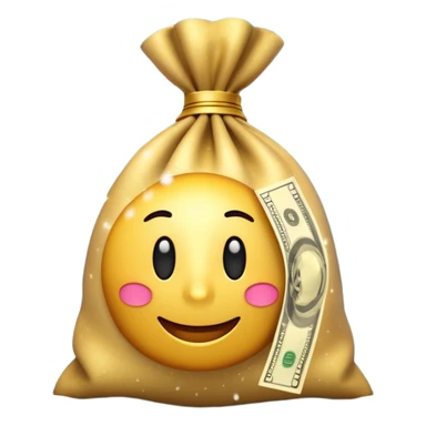3D emoji style, money bag with dollar bills, New Year theme, snow particles, festive lighting, rich vibe, high detail, transparent background

 sticker