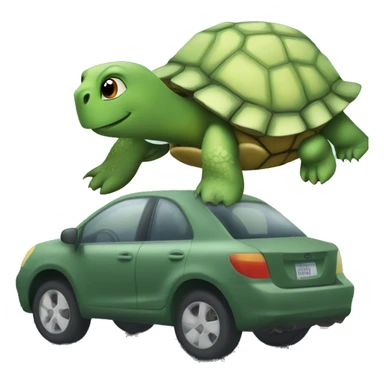 TURTLE! towing a car. The turtle is infront of the car on the road and is straped to the car. sticker