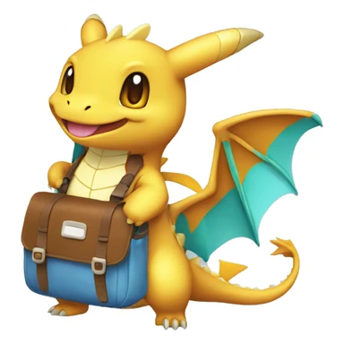 Pokemon #149 Dragonite wearing brown messenger bag sticker