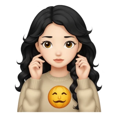 Beautiful girl,Black hair,wavy hair，long hair,Black eyes,Chinese, beige sweater  sticker