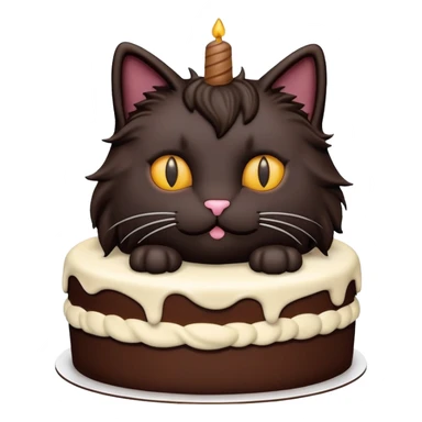 Fluffy all black long haired cat birthday cake sticker