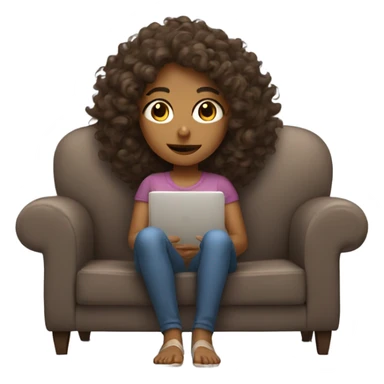 Long Curly hair brown girl laying on sofa watching tv sticker