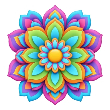 3D, psychedelic colored banner with hippie style flower border sticker