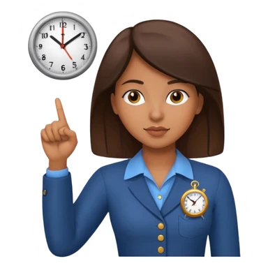 Latina girl pointing at a clock sticker