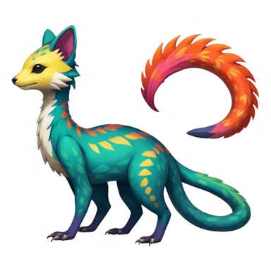 Rare realistic exotic edgy epic pretty beautiful handsome gorgeous aesthetic colorful vibrant Vernid-Trico-species-Fakemon-creature by LiLaiRa, 4 legs, 1 tail, random markings, (full body) sticker