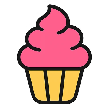 cupcake with pink icing, color outline icon style sticker