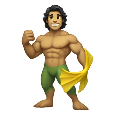 Tan muscular merman with dark hair and yellow tail sticker
