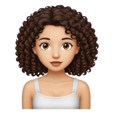 Woman with light skin and dark brown eyes and dark brown long curly hair and white tube top sticker