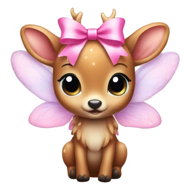 baby deer with fairy wings and a pink bow around its neck  sticker