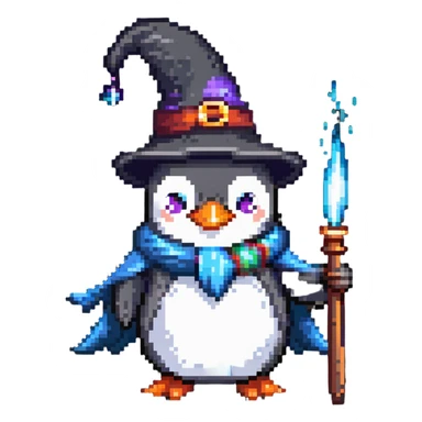 Penguin wizard casting a spell sticker