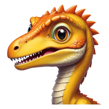 Cinematic Cute Velociraptor Portrait Emoji, Head tilted playfully with a mischievous grin, featuring a compact, agile form with bright, sparkling eyes and a slightly curved snout full of playful charm, Simplified yet irresistibly adorable features, highly detailed, glowing with a warm, inviting prehistoric glow, high shine, affectionate and lively, stylized with a touch of whimsical dinosaur mischief, soft glowing outline, capturing the essence of a mischievous yet endearing Velociraptor that seems as if it could dart out of the screen into your arms! sticker