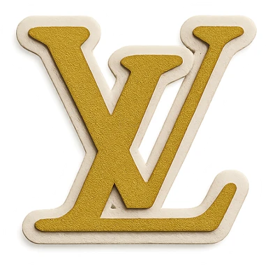 Louis Vuitton LV monogram, metallic gold, pearl border, elegant, paper craft style sticker