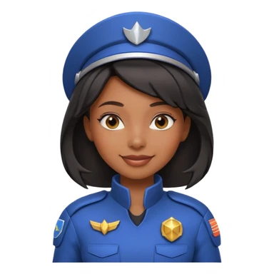 cute Black female spaceship captain portrait, head and shoulders only, futuristic uniform, captain badge, confident expression, 3D cartoon, mobile game icon style, clean background, no text, no watermark sticker