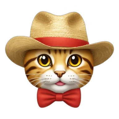 Cat with a straw hat with a red line One Piece sticker