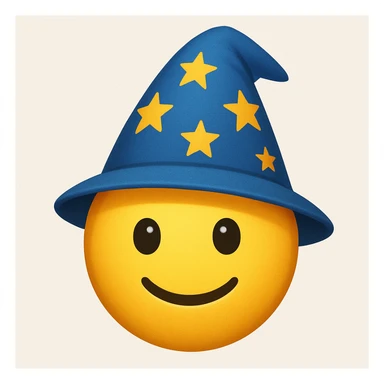yellow face with blue wizard hat and stars emoji, digital illustration sticker