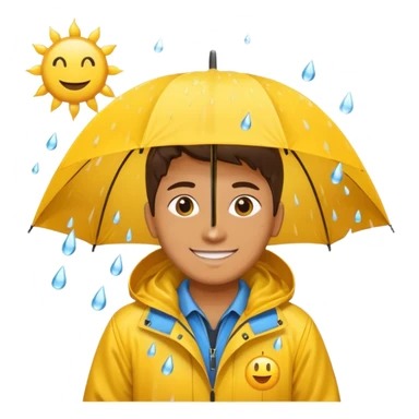 create a realistic emoji of a weather situations with a logistic worker in it, sun, rain, snow sticker