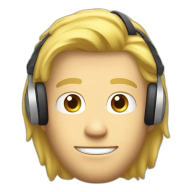 Homme blond, visage ovale, cheveux mis longs et lisses avec un casque de gamer sur la tête sticker