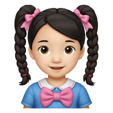 mixed toddler girl asian and american with bow pigtails, dark brown/black hair with big brown eyes sticker