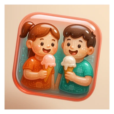happy children with melting ice cream cones sticker