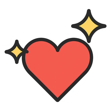 love icon, heart with sparkles, flat color icon style sticker