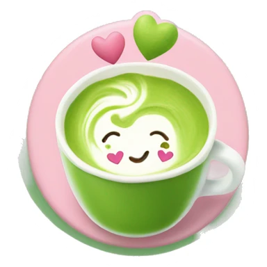 Matcha latte with pink hearts around sticker