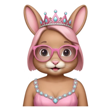 Bunny emoji + tiara + pink dress + happy + glasses sticker