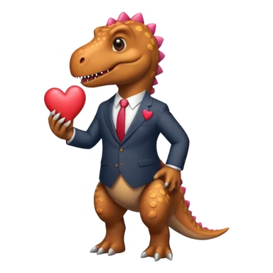 dinosaur in a suit holding hearts sticker