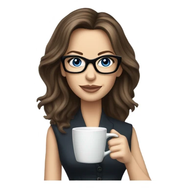 Lifelike Kate Beckinsale blue eyes wearing glasses in a business dress drinking a cup of tea  sticker