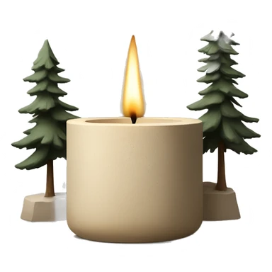 Candle in beige concrete vessel with painted pine trees sticker