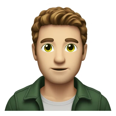 A man with green eyes, brown hair,  holding bitcoin sticker