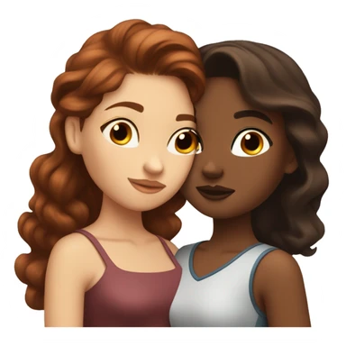 dark red haired girl kissing curled brunette hair girl they’re both white but the brown haired girl is a bit tanner  sticker
