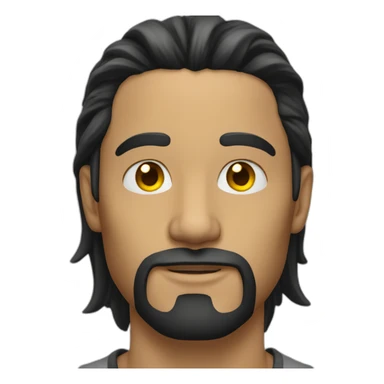 Man with a long black hair without beard and he has yellow lined tattoo above his nose sticker