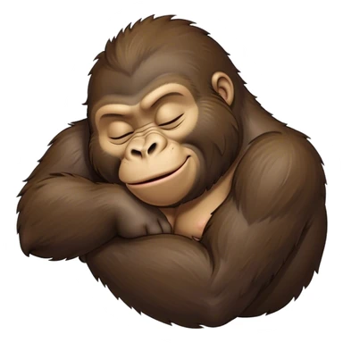 Meme-Worthy cute Sleeping Gorilla Portrait Emoji, Head resting peacefully with a contented smile, showcasing a luxuriant, thick Fur and eyes gently closed in serene slumber, Simplified yet hilariously adorable features, highly detailed, glowing with a soft, drowsy jungle light, high shine, relaxed and utterly lovable, stylized with an air of playful laziness, bright and heartwarming, soft glowing outline, capturing the essence of a sleeping gorilla that feels destined to become the next viral sensation of adorable rest! sticker