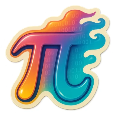  combine the π (pi) math symbol, binary code, and digital mist emerging from it. sticker