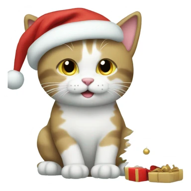 A cat holding a Christmas tree sticker