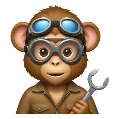 Curious monkey with goggles, holding a wrench or small gadget. sticker