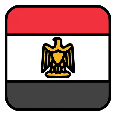 the flag of Egypt, flat design, clear red, white, and black stripes, golden eagle emblem in the center, no text sticker