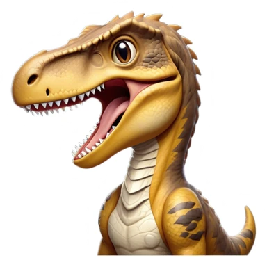 Cinematic Realistic Cute Yawning velociraptor/T-rex Portrait Emoji, Head tilted slightly with a dramatic, wide-open yawn, showcasing a massive, rugged scaled hide with subtly drooping features and half-closed, drowsy eyes rendered in authentic prehistoric detail, high shine, relaxed yet expressive, styled with a dash of ancient charm, soft glowing outline, capturing the essence of a sleepy yet affectionate velociraptor/T-rex that appears ready to stretch out and settle into a timeless nap! sticker