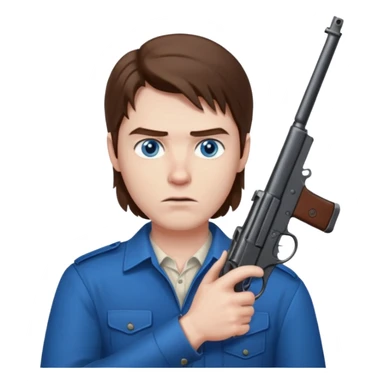 guy w medium long brown hair and blue eyes shooting himself sticker