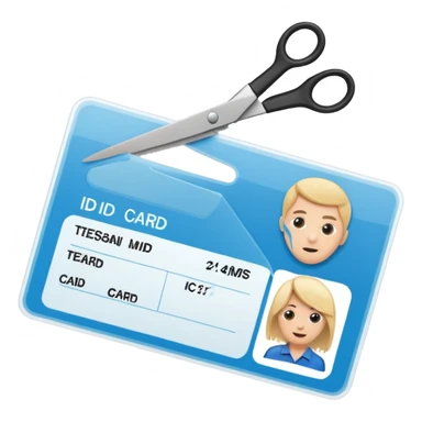 Scissors cutting an ID card in 2 parts.hyper realistic sticker