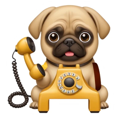 a pug holding a classical telephone to its ear sticker