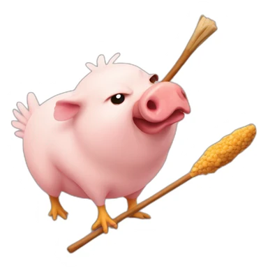 Chicken hitting pig with stick sticker