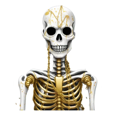 White skeleton zombie person covered in golden chains and black graffiti scribbles and red and silver doodles snowing snowflakes sticker